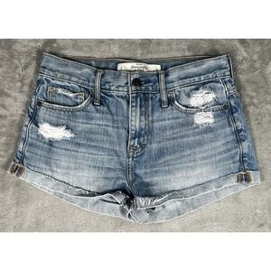 Abercrombie Shorts jeans Womens 26 Blue Denim Distressed SZ 2 whiskers